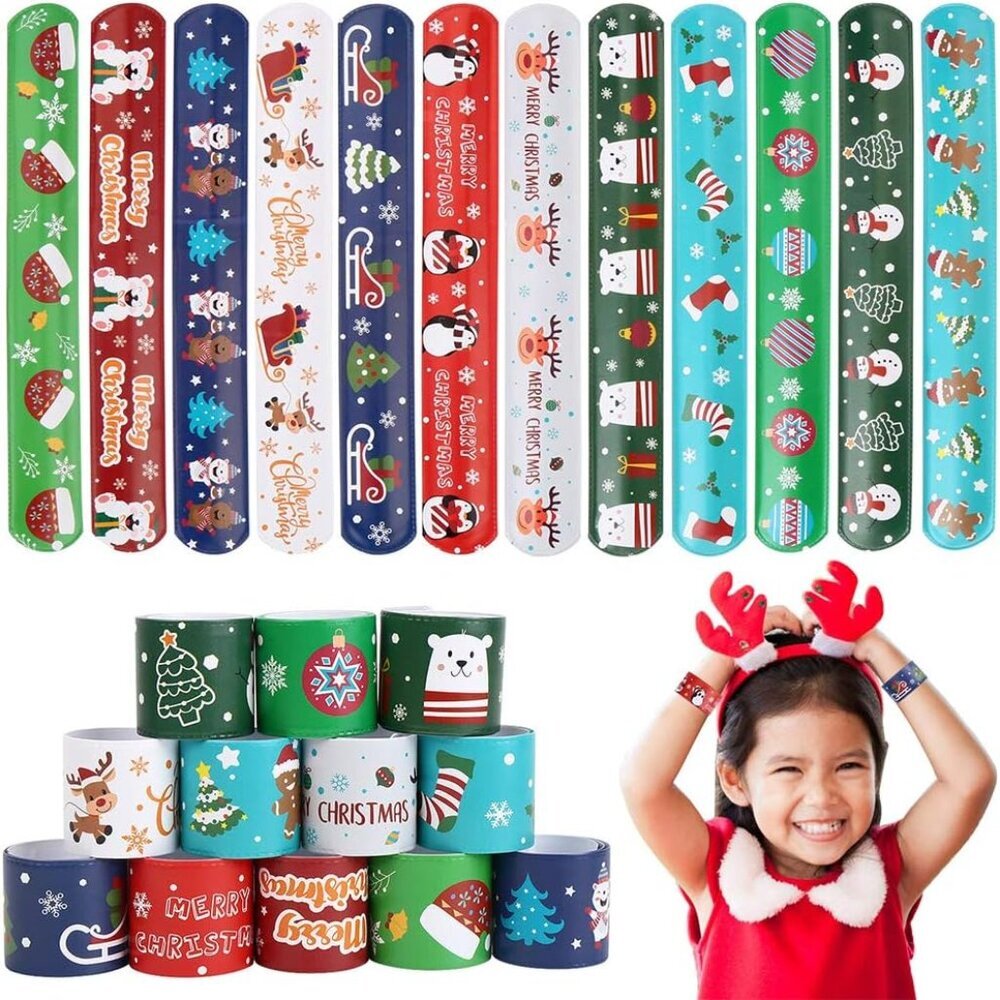 Christmas Slap Bracelets,Xmas Slap Wristbands Snata Claus Reindeer for Christmas